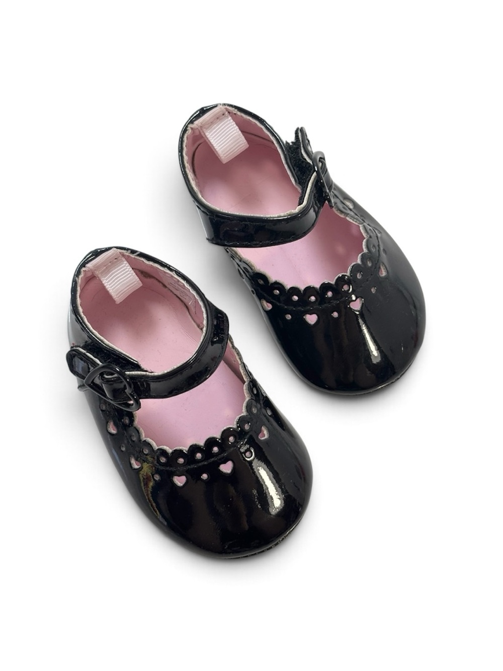 Trimfoot Co. Black Patent Scalloped Heart Buckle Mary Jane Crib Shoes Size 1
